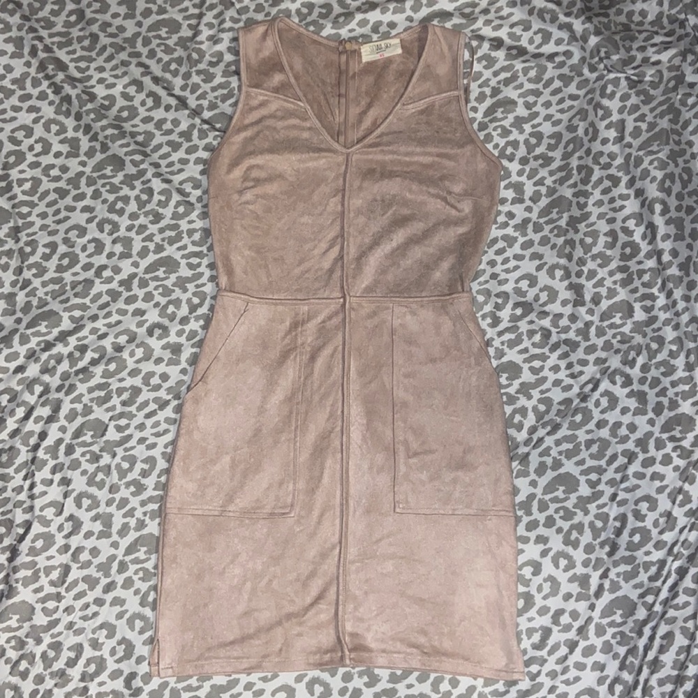 Suede pink/nude mini dress